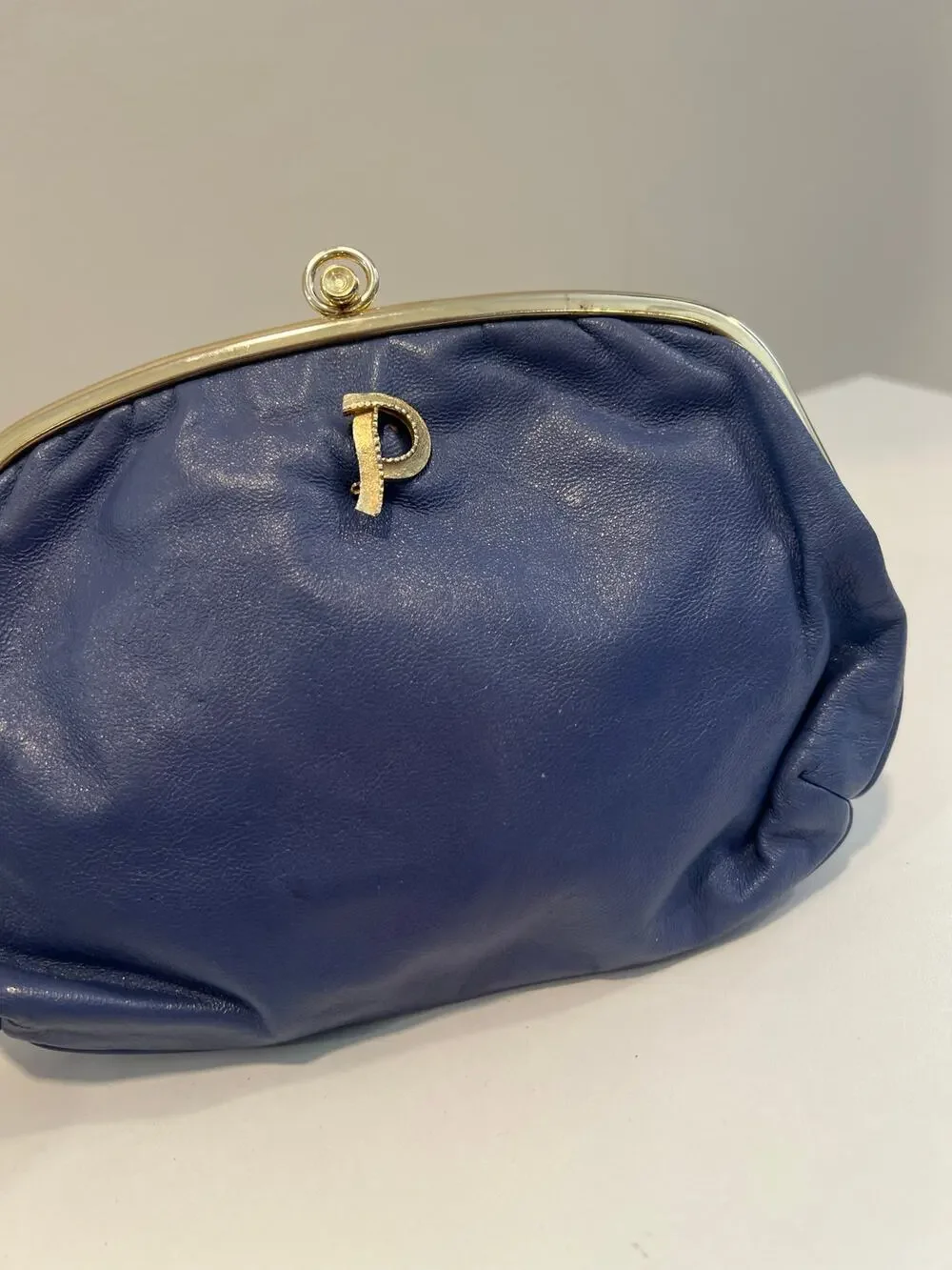Vintage 1950s-1960s Clutch Purse with Kiss Lock Blue and Gold JL